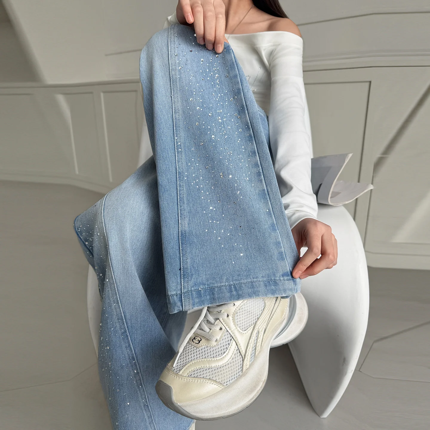 Fashion Kids Straight Leg Denim Pants Rhinestone Children Crystal Jeans for Teenage Girls Age 5 6 7 8 9 10 11 12 13 14 Years