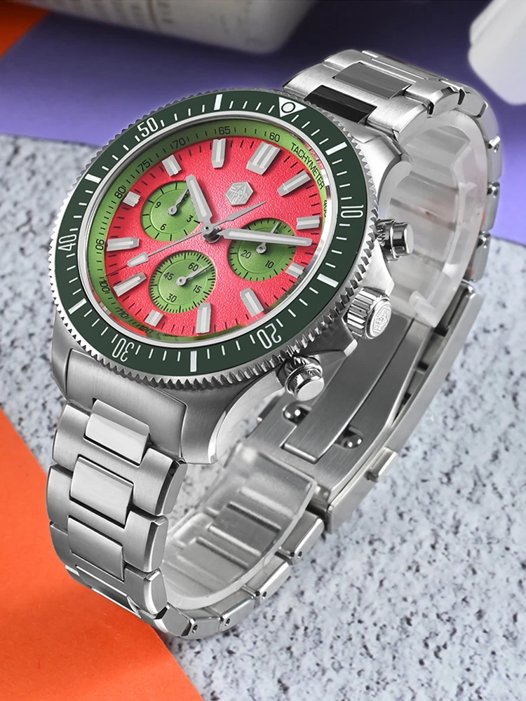 San Martin 40mm Peacock SL-4801 Mechanical Chronograph Watch Men