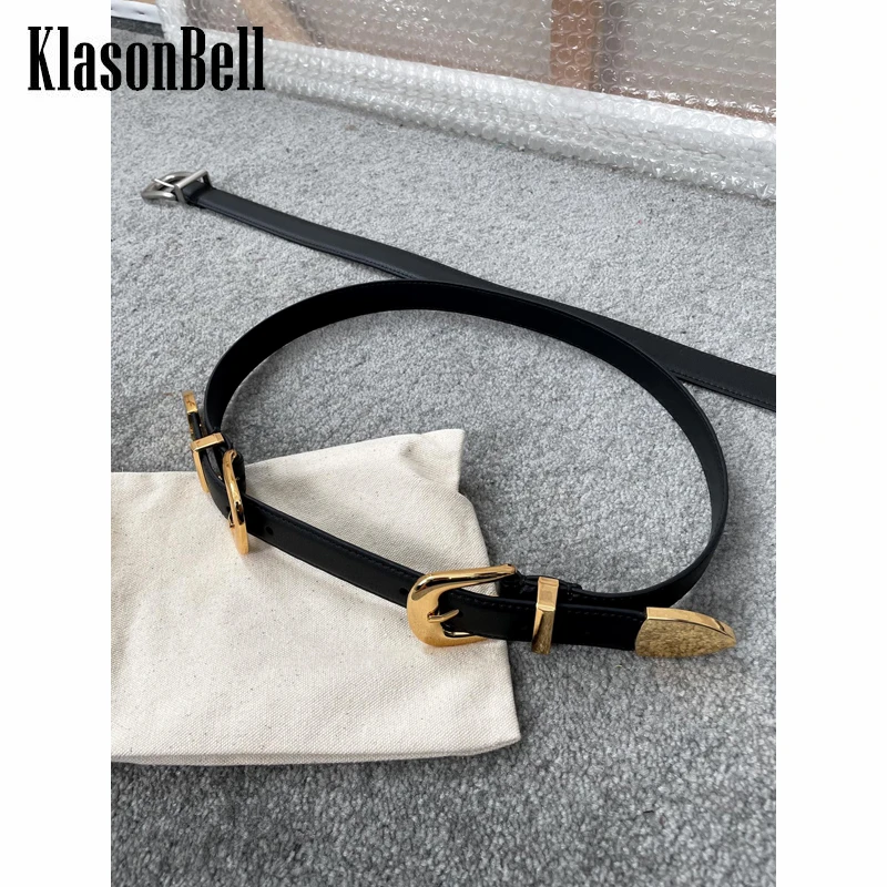 KlasonBell-Cinto De Couro Para Mulheres, Fivela Preta, 6.5, Moda