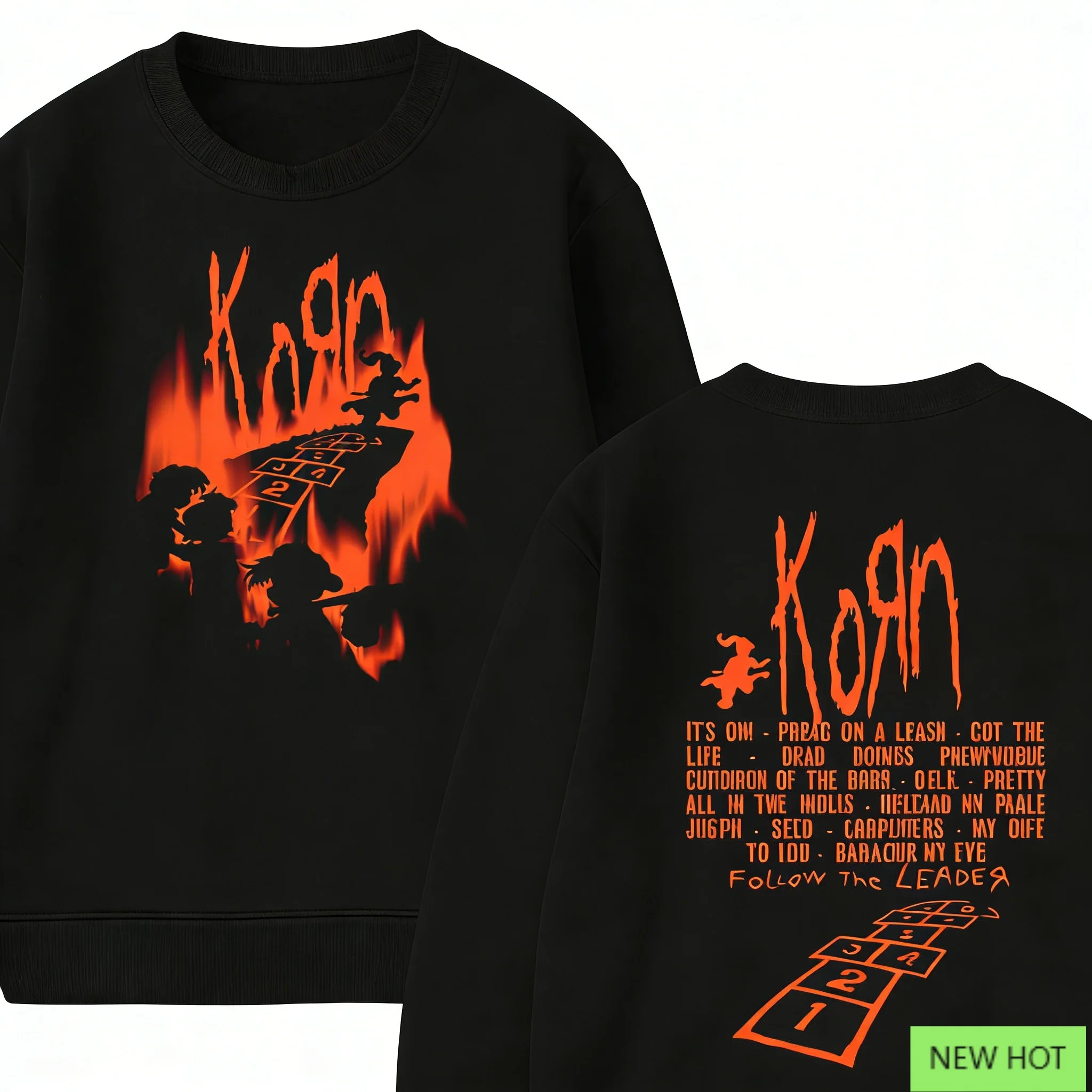 

Korn Follow The Leader Crewneck, металлический верх Nu, идеально подходит для фанатов, которые любят США Metal & Dark Rebellious Vibe