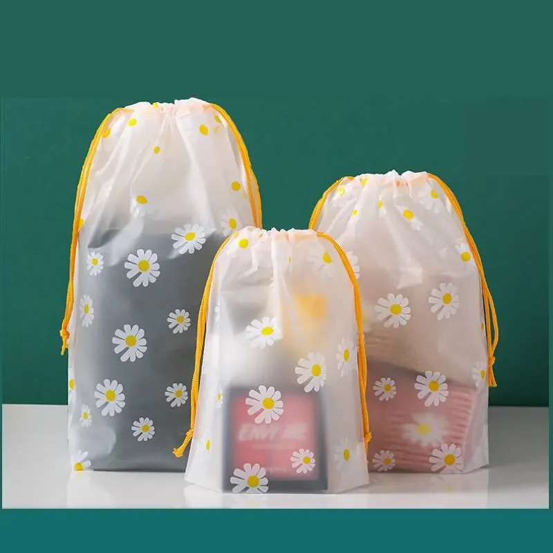 10Pcs Transparent Waterproof Travel Cosmetic Bag Drawstring Storage Bag for Towel Socks Toiletries Beach Bathroom Organizer