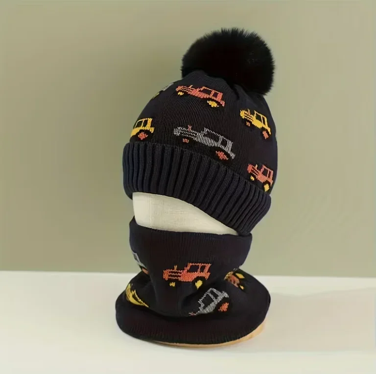 Зимняя теплая шапка и шарф для мальчиков от 3 до 8 лет с рисунком грузовика и автомобиля — толстая вязаная Балаклава и шапочка, мягкая, эластичная