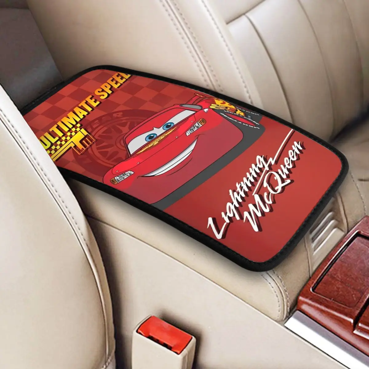 

Универсальный чехол на подлокотник Lightning Mcqueen для центральной консоли автомобиля, подушка, аксессуары для декора автомобиля, подходит для большинства автомобилей