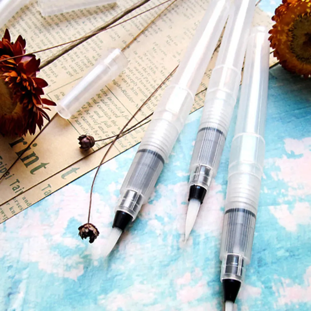 3pcs Leakproof Refillable Water Brush Pens for Watercolor, Ink Wash, Calligraphy & Sketching