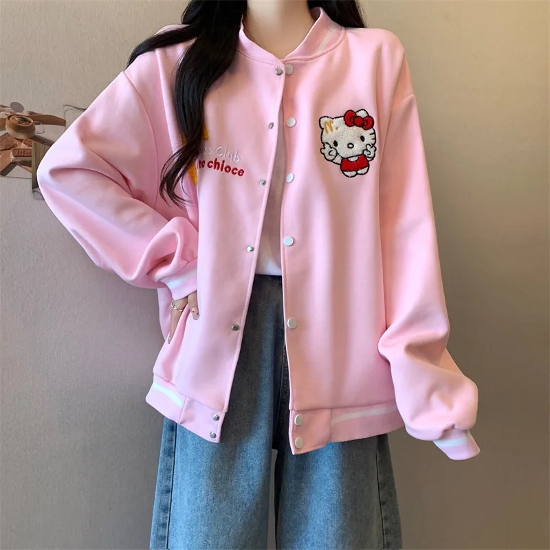

Anime Hello Kitty Zipper Jacket Kawaii Cartoon Cardigan Hoodie Cotton Spring Autumn Girls Coat Japanese Loose Casual Cute