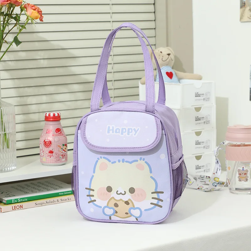 Simpatico gatto viola Borsa per il pranzo Scatola per il pranzo Studente Kawaii Borsa termica isolata Borsa termica Borsa Bento Pouch Contenitore