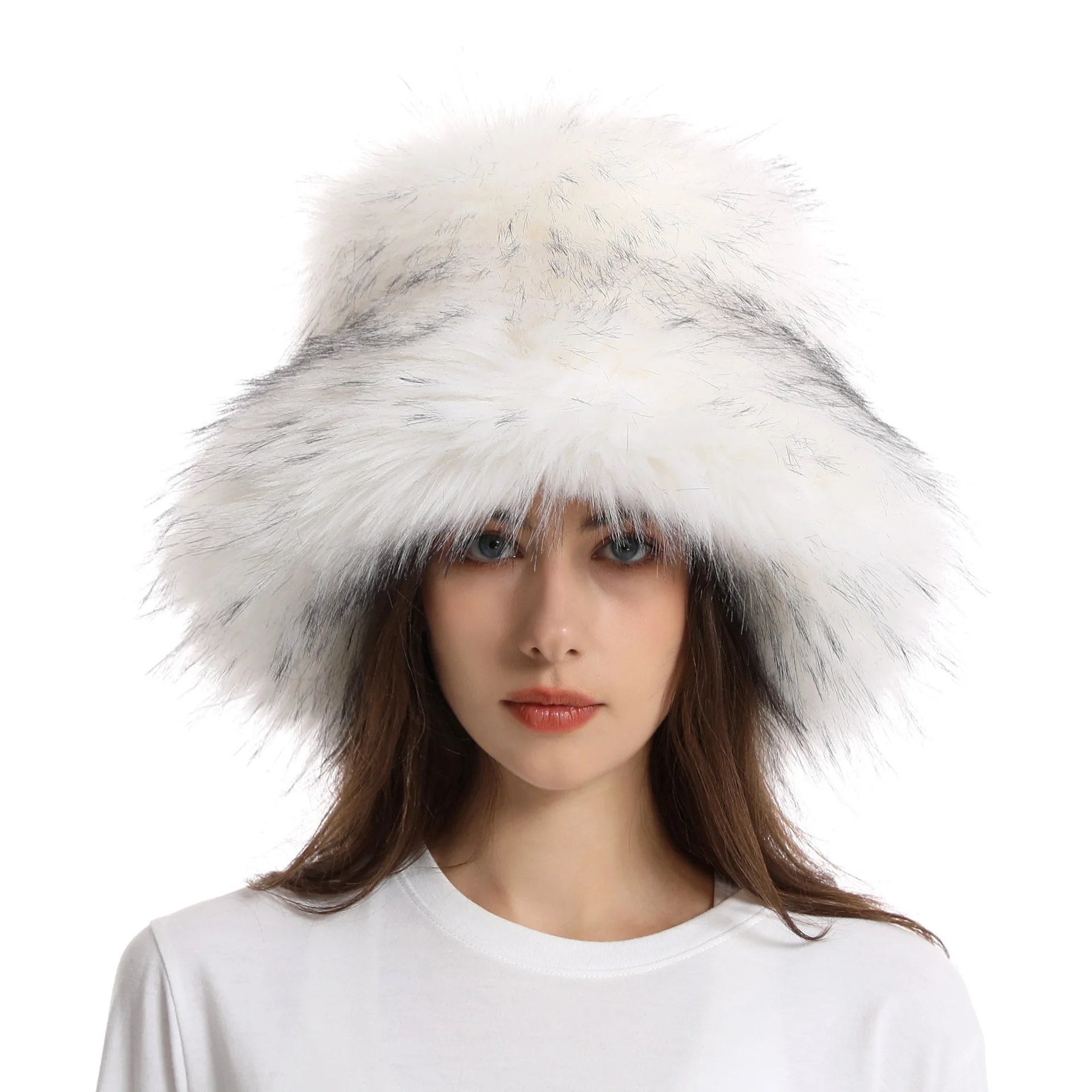 

Faux Fur Bucket Hat Winter Warm Furry Hats for Women Lady Windproof Thicken Panama Outdoor Fisherman Hats Ski Earmuff Caps