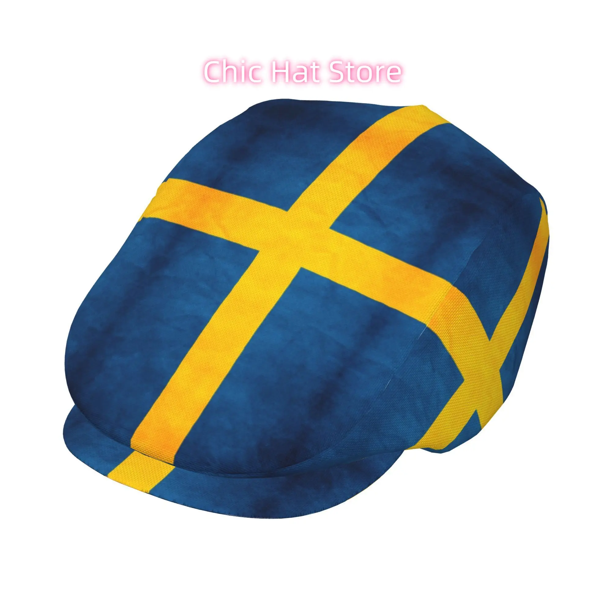 1pc of Swedish Flag Patterned Flat-Top Hats Suitable for Both Men And Women, Including Newsboy Caps, Berets, Irish Hats, Driver