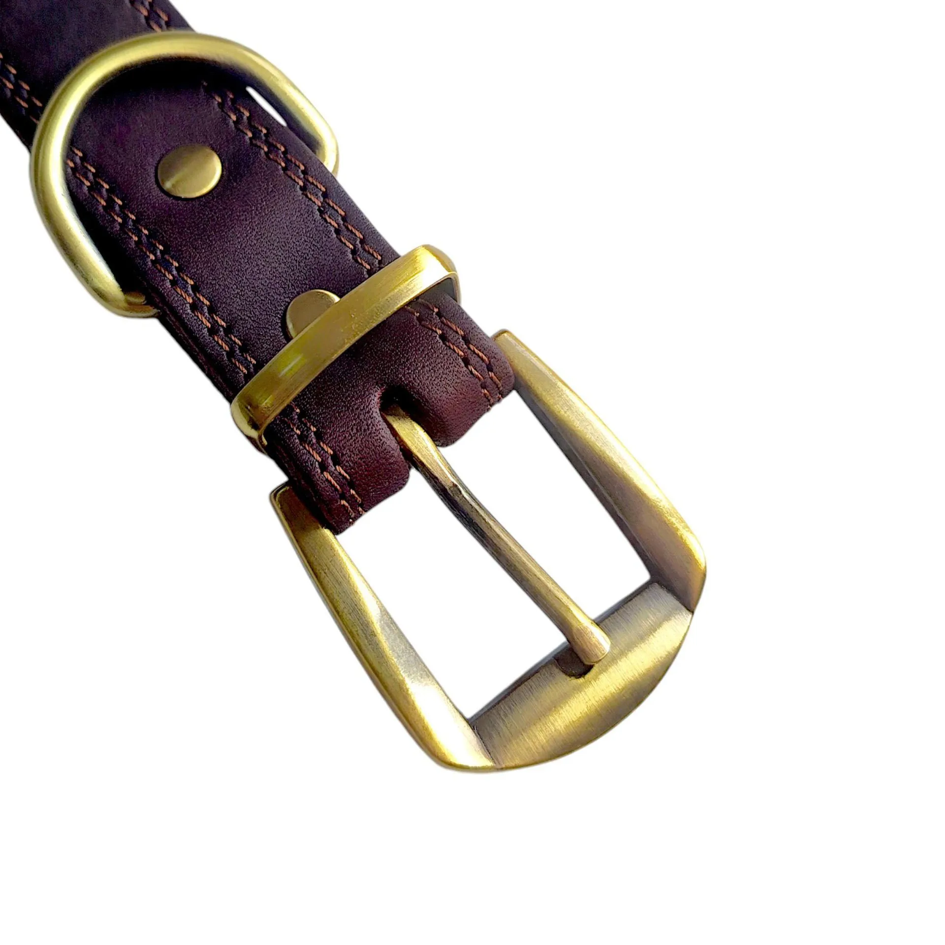 handmade Genuine Leather Dog Collar with Solid Brass Buckle Classic Vintage Pet Collar Heavy Duty Anti-Pull Leather Collar