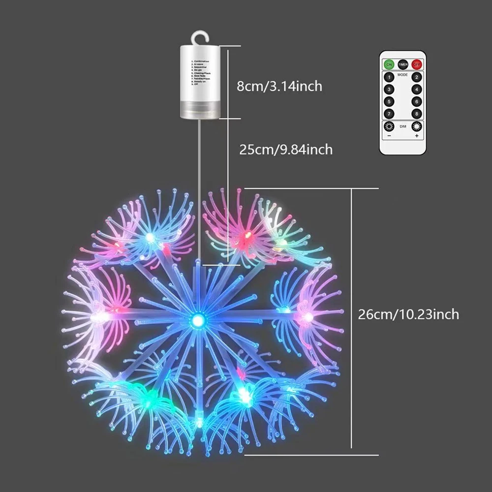 19x LED Dandelion Fireworks Lights, 8 Modes Fairy Starburst Light with Remote Outdoor Decorations for Home, Party, Cafe, Wedding