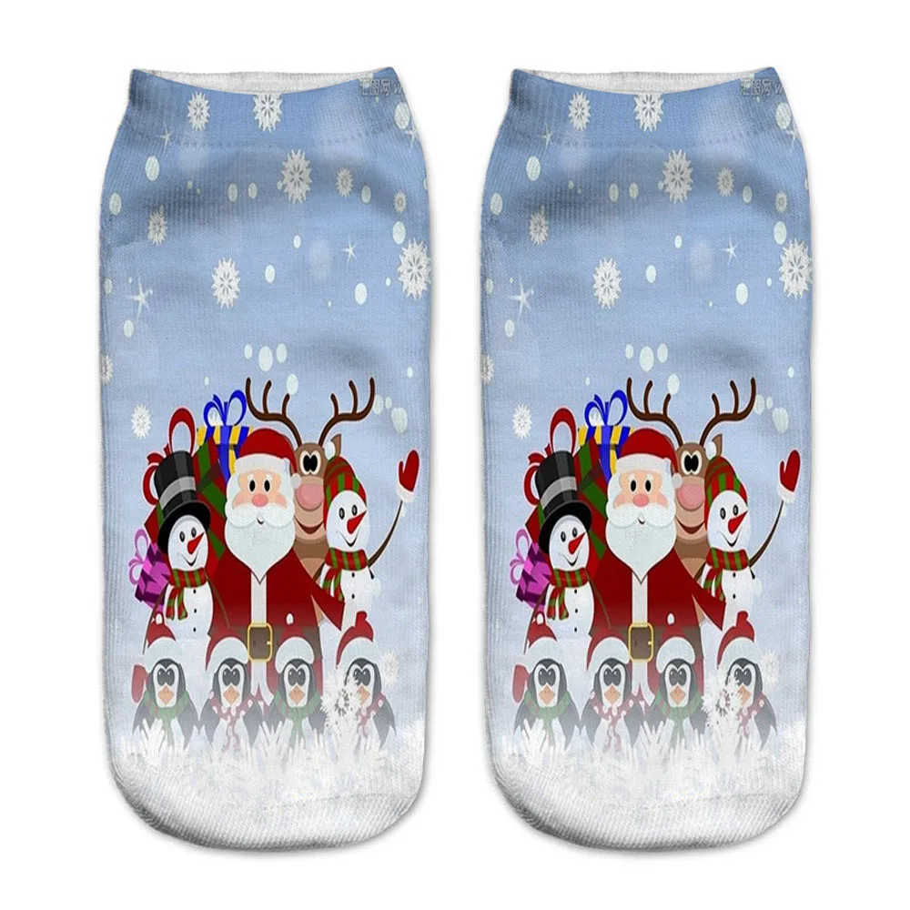 3D Printed Christmas Socks Unisex Cartoon Snowman Santa Elk Women Low Cut Ankle Socks Novelty New Year's gift Sox