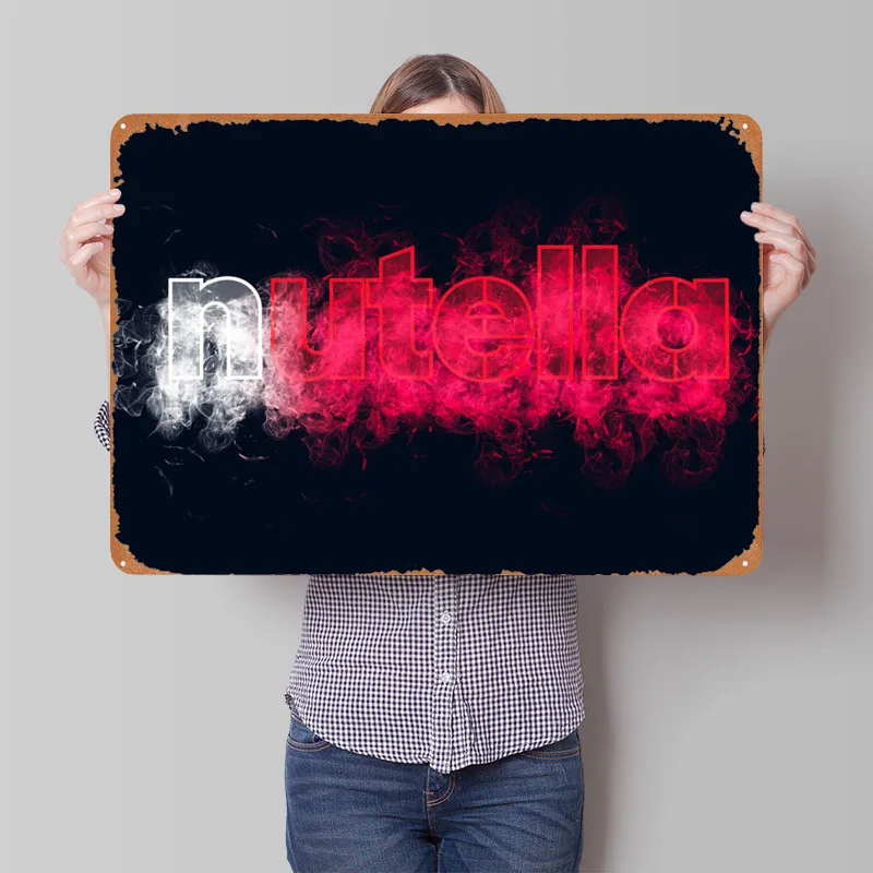 Nutella Smoke Text Art Metal Sign Poster Tinplate Sign Plaque for Wall Art Decoration Home Decor Gamer Room Decoration Man Cave