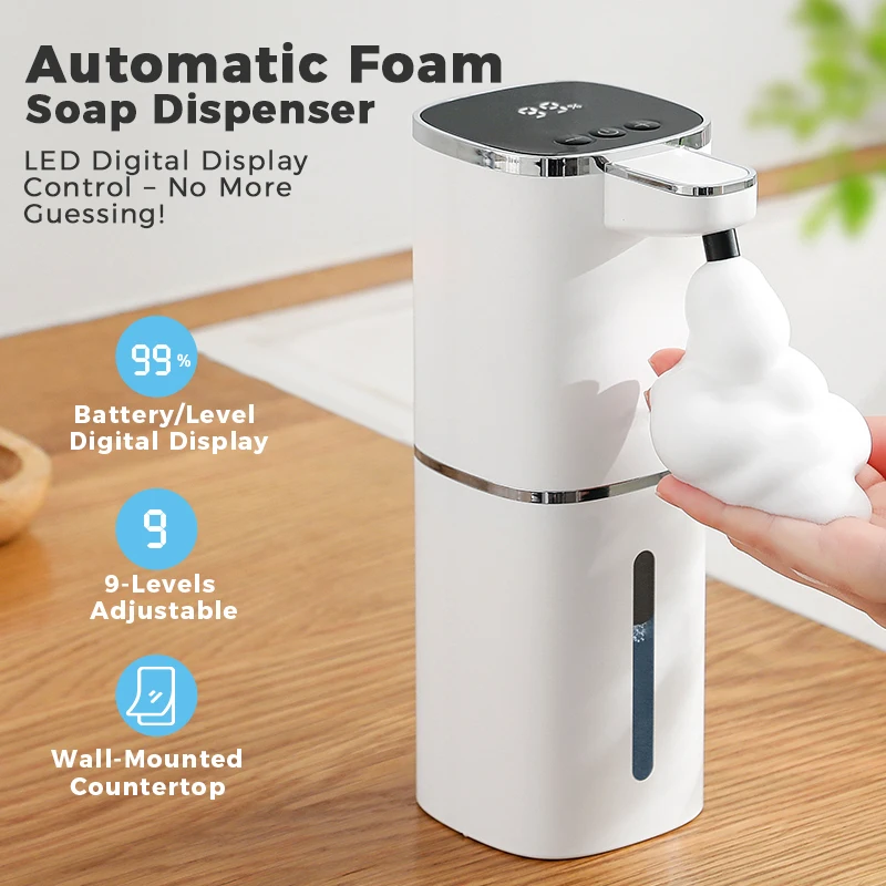 Automatic sensor soap dispenser, foam hand washing device, portable soap bottle, 380ml soap distribution device, in bathroom