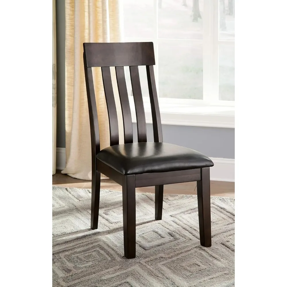 Haddigan Faux Leather Cushioned Rake Back Dining Chair, Hammis Rake Back Dining Room Chair, 2 Count, Dark Brown