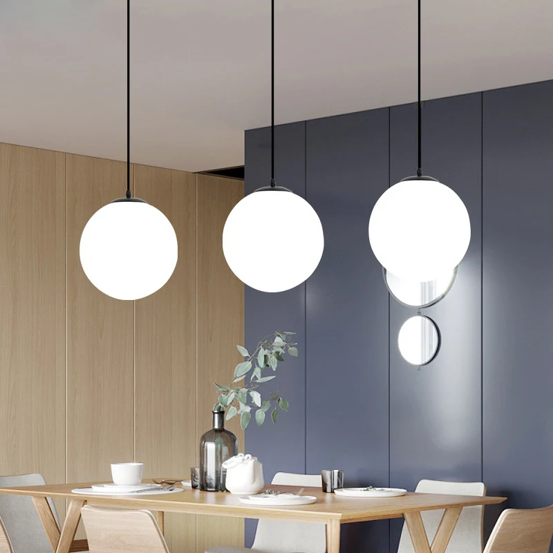 Imagem -03 - Modern Glass Ball Pendant Lights Globo Branco Pendurado Lâmpadas Simples Lâmpada Led Pendant Bar e Restaurante Decoração Luminária para Quarto