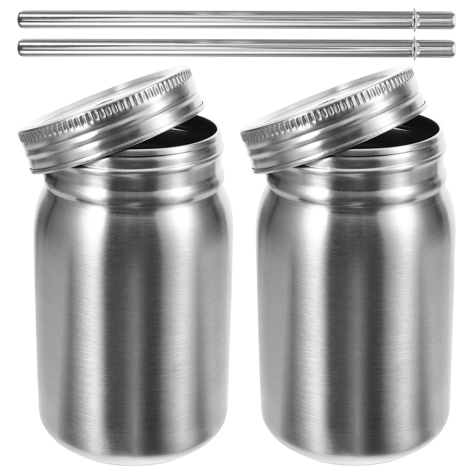 

2 pcs Stainless Steel Mason Cups 700ml Single Layer Random Style Portable Drinkware Straw Lids for Home Office Bars Storage
