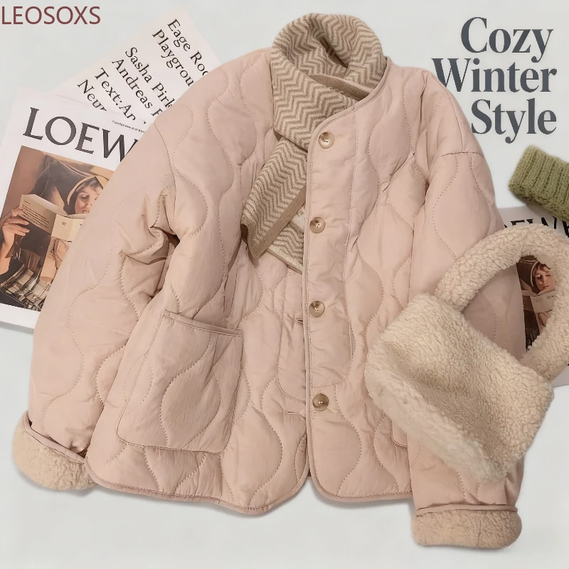 Lamb Fur Lined Thickened Warm Cotton Jacket Women's Spring Autumn Outerwear Student Style Korean Version New Arrival 2025 2026