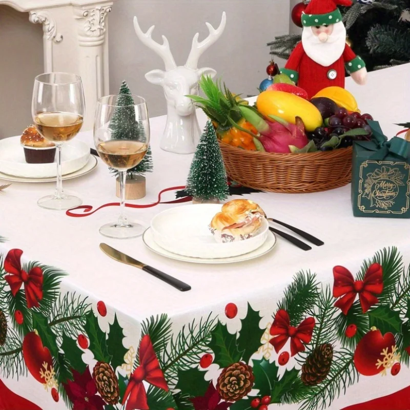 1 Christmas tablecloth New Year holiday pine cone Christmas ball pattern for restaurant kitchen party dinner decoration