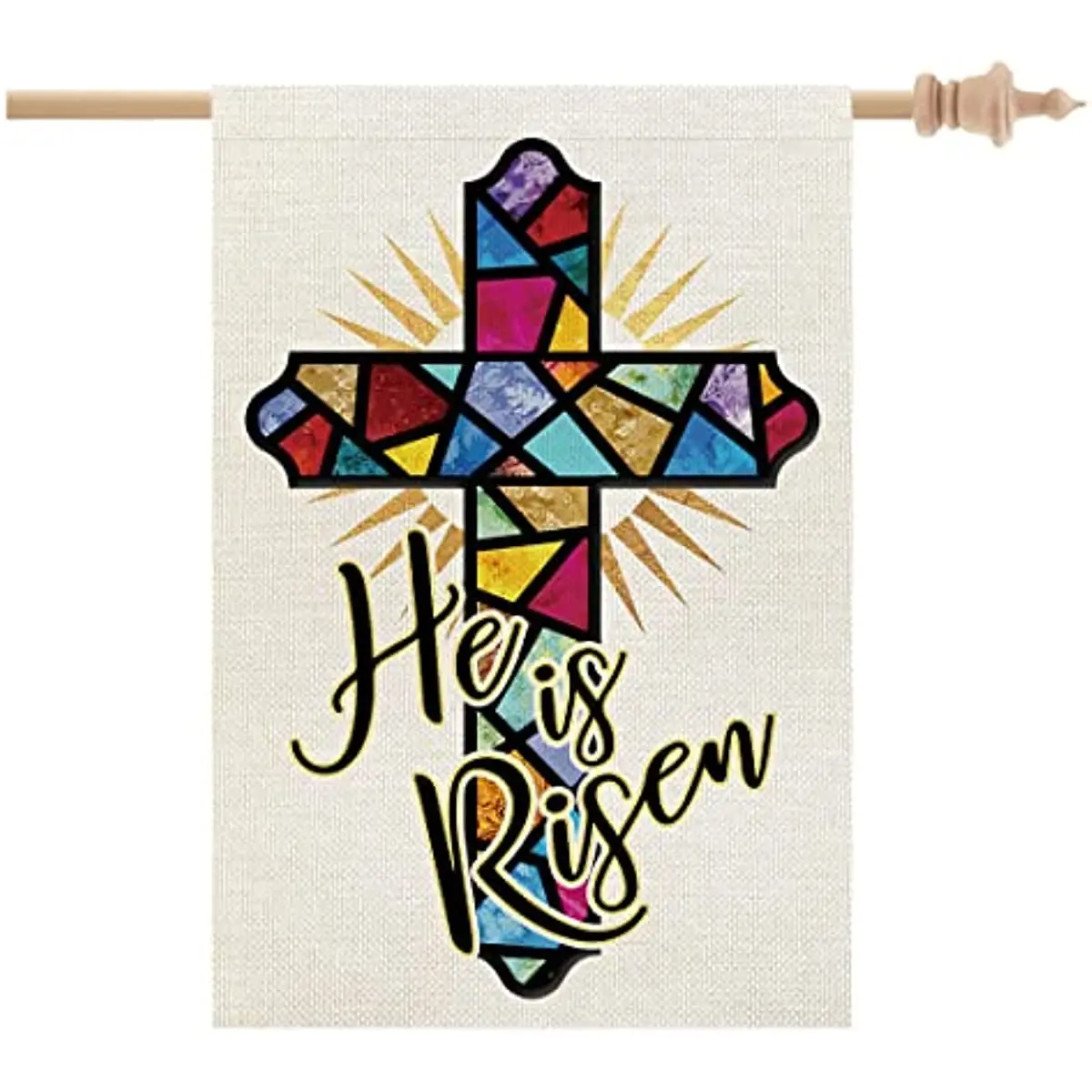 

Easter House Flag He Is Risen Religious Cross Double Sided for Outside Christian Burlap Big Yard Holiday Flag