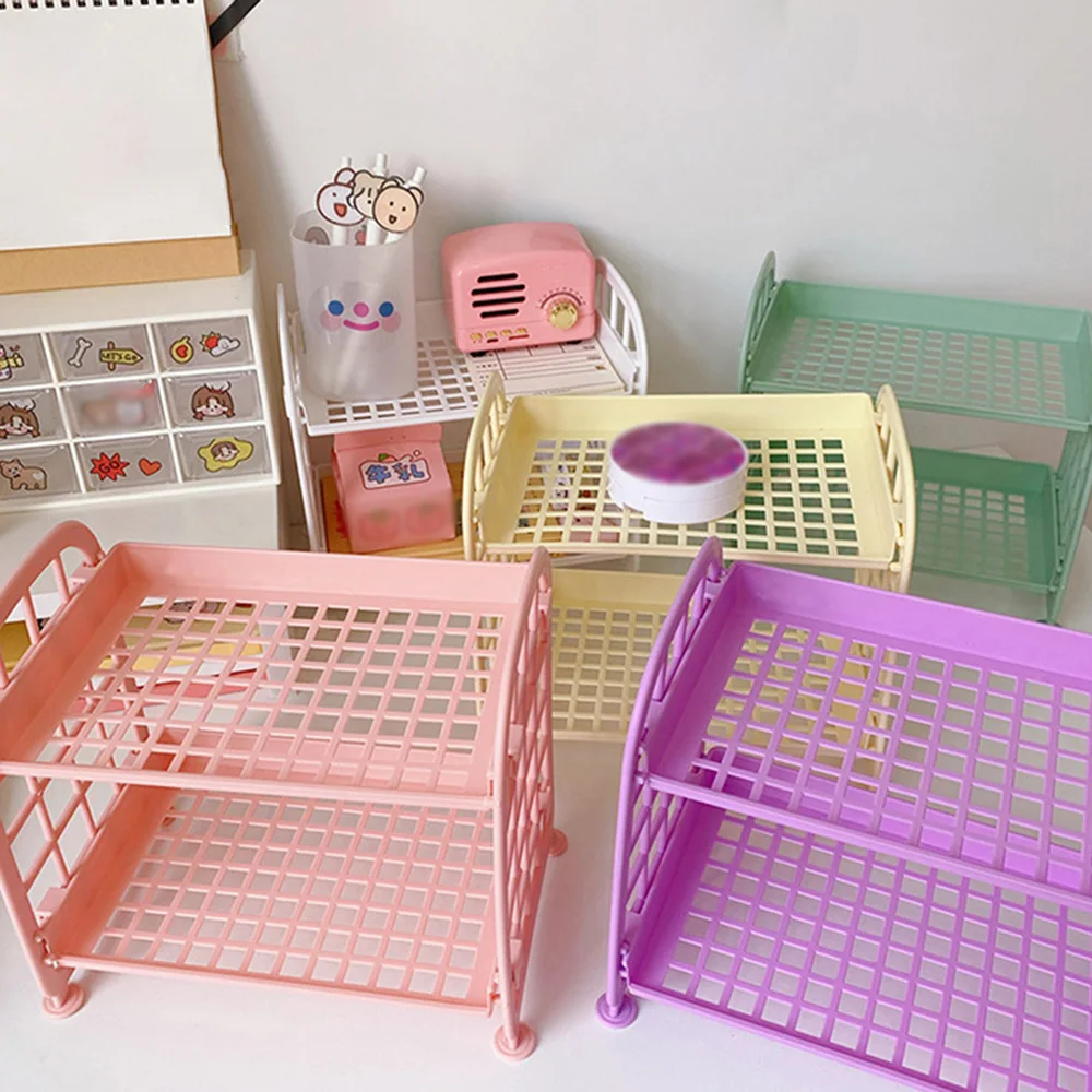 New Kawaii Macaron Minimalist Desk Desktop Organizer Storage Rack Student Dormitory Folding Hollow Shelf Skin Care Storage Shelf