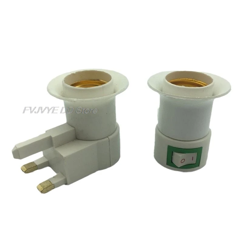 

E27 UK/US Plug LED Light Bulb Adapter with Power On/Off Control Socket Switch Square Foot Round Edge Screw Cap Lamp Holder D4
