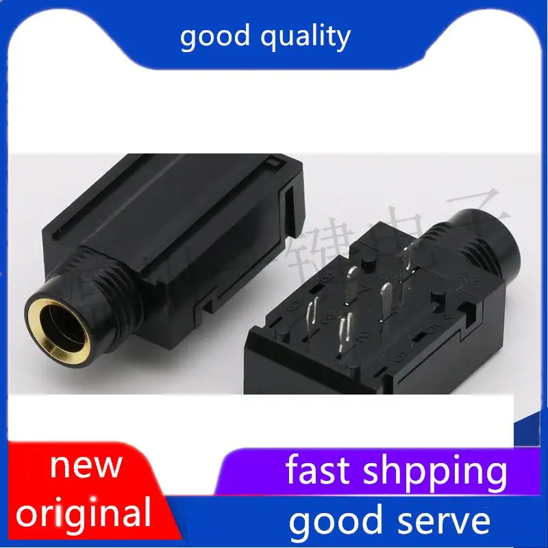 

10pcs original new 6.35-102-5-9mm Mixing console microphone socket five pin 6.35 stereo headphone audio master