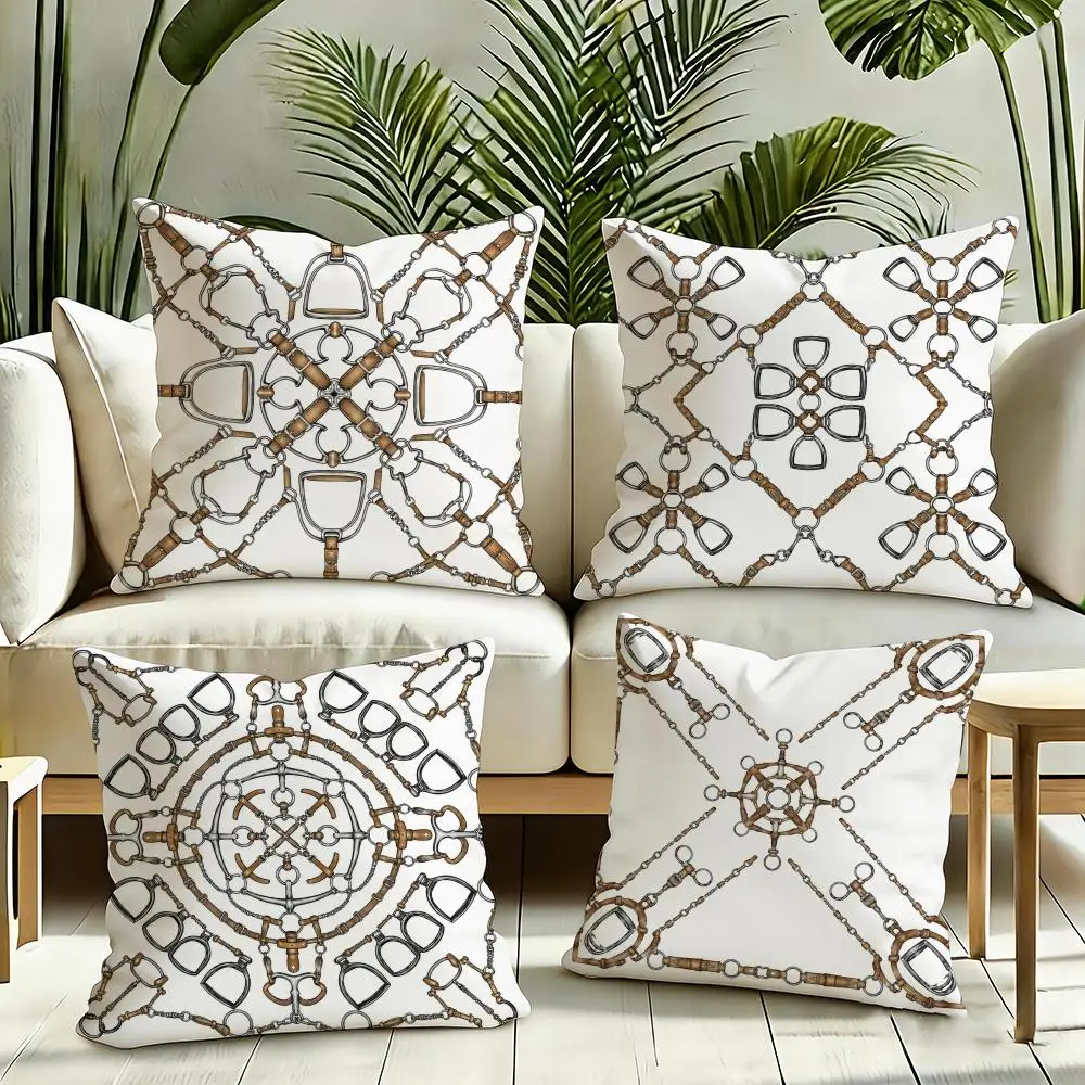 Equestrian Vintage Style Cushion Cover Silky Short Plush Invisible Zipper Dustproof Sofa Pillow Case for Home Decor