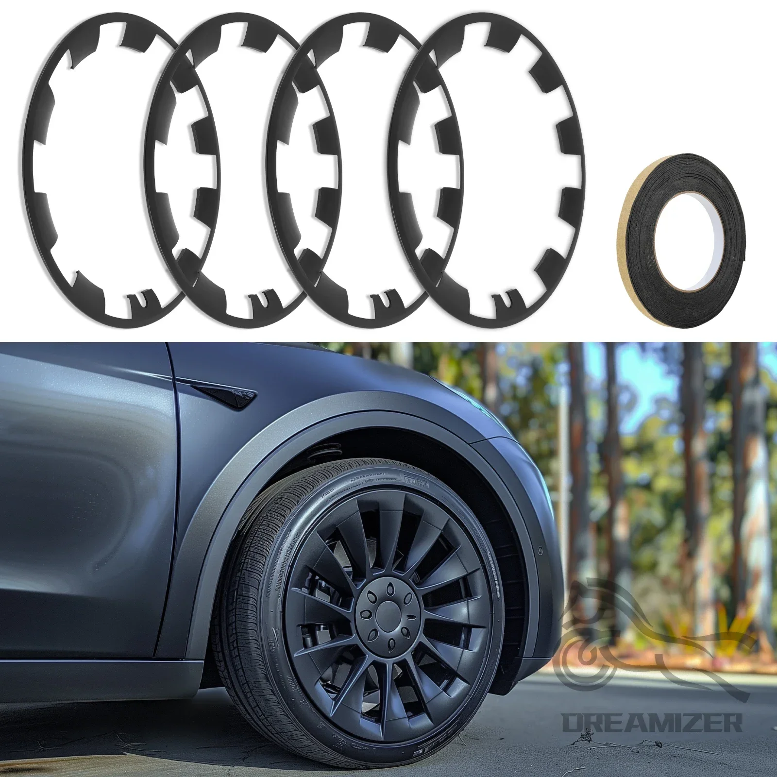 4Pcs Wheel Parts For Tesla Model Y 20 21 Inch Vehicle Wheel Rims Edge Protector Ring Tire Guard Strip Wheel Hub Covers