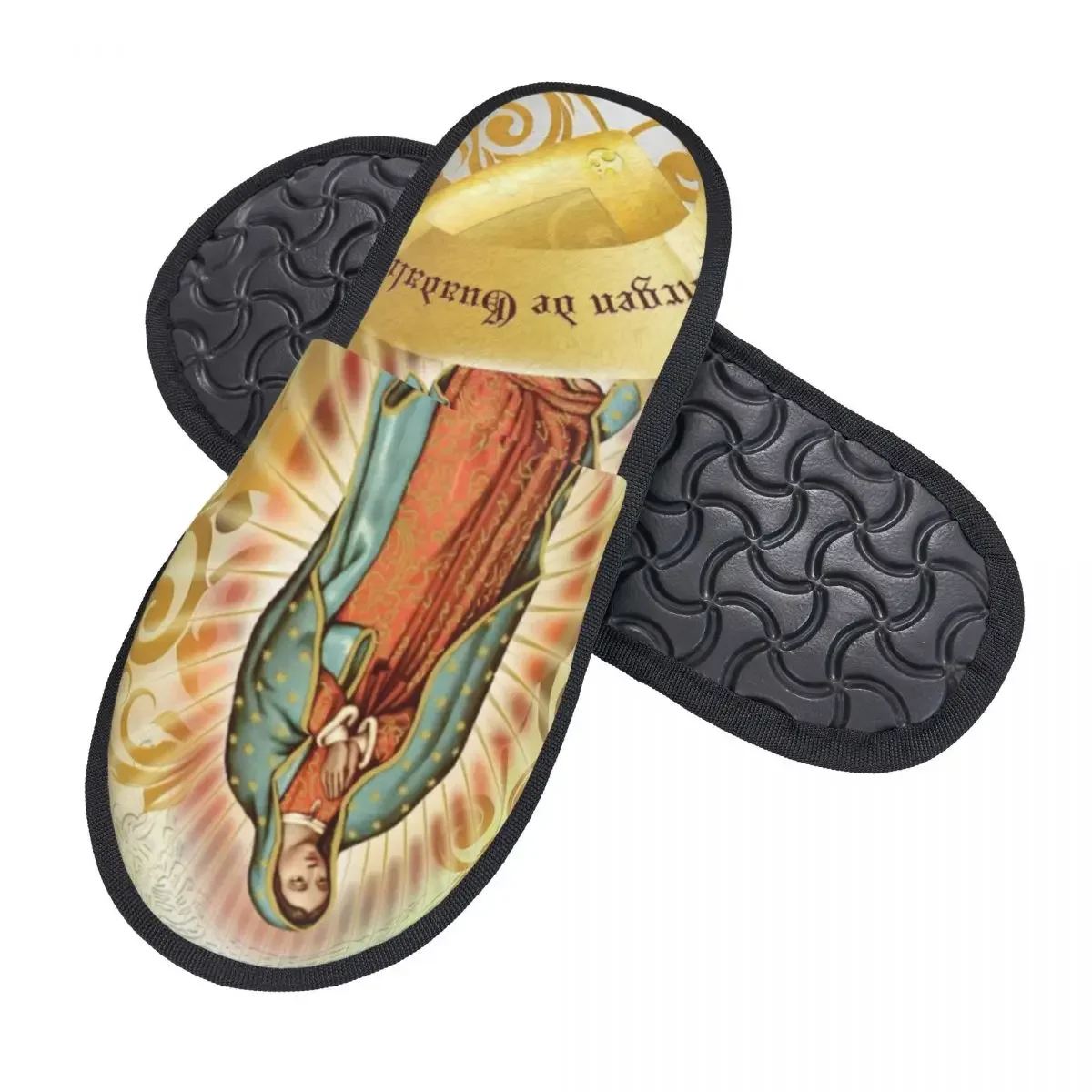 Our Lady Of Fatima Virgin Mary Cozy Scuff Memory Foam Slippers Women Catholic Mexico Hotel House Shoes