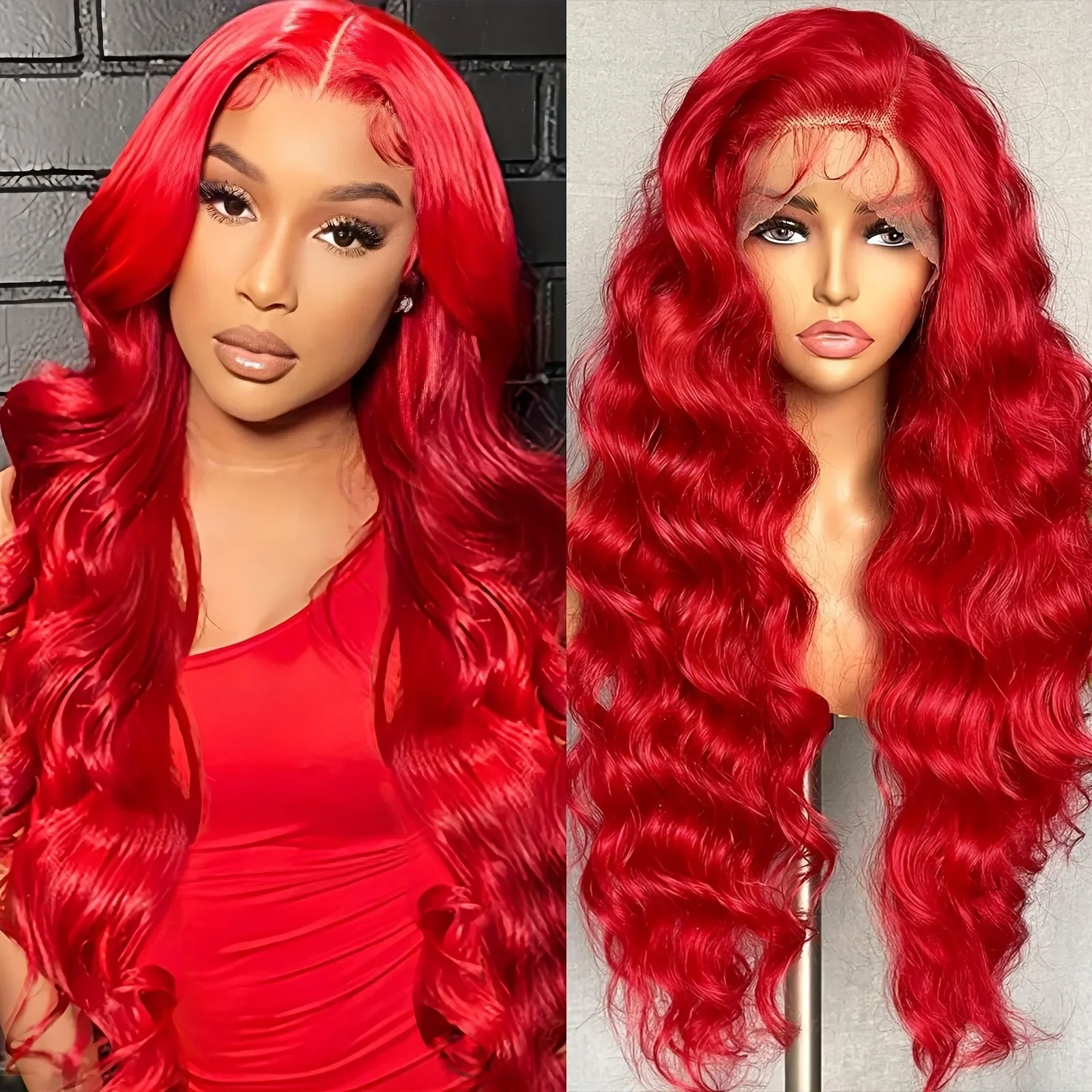 

Hot Red Wig 42 Inch 13x4 Front Body Wave Human Hair Wig Pre Plucked For Women 200% Density 13x6 HD Transparent Lace Frontal Wigs