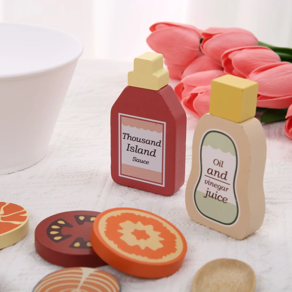 Küche Rollenspiel Spielzeug Simulation Lebensmittel Zubehör Pizza Salat Dessert Set Lernspielzeug für Kleinkinder ab 3 Jahren