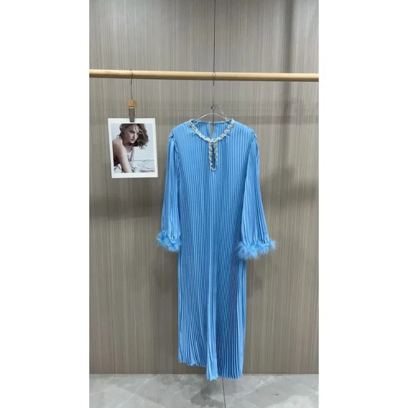 Gghk plissado feminino elegante vestido cor sólida com decote em v manga longa solto tamanho grande casual vestidos de festa à noite 2025 primavera novo