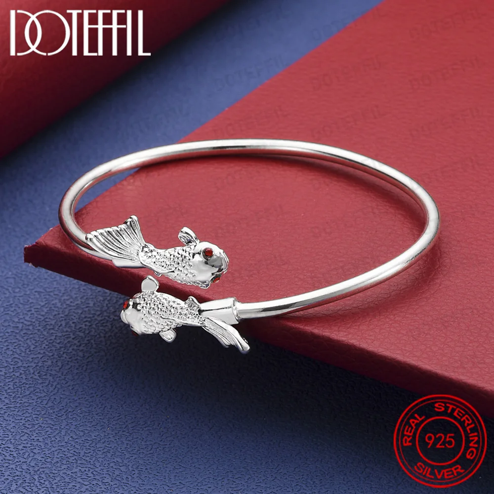 

925 Sterling Silver Double Carp Opening Bangle for Women Wedding Party Jewelry Accessories