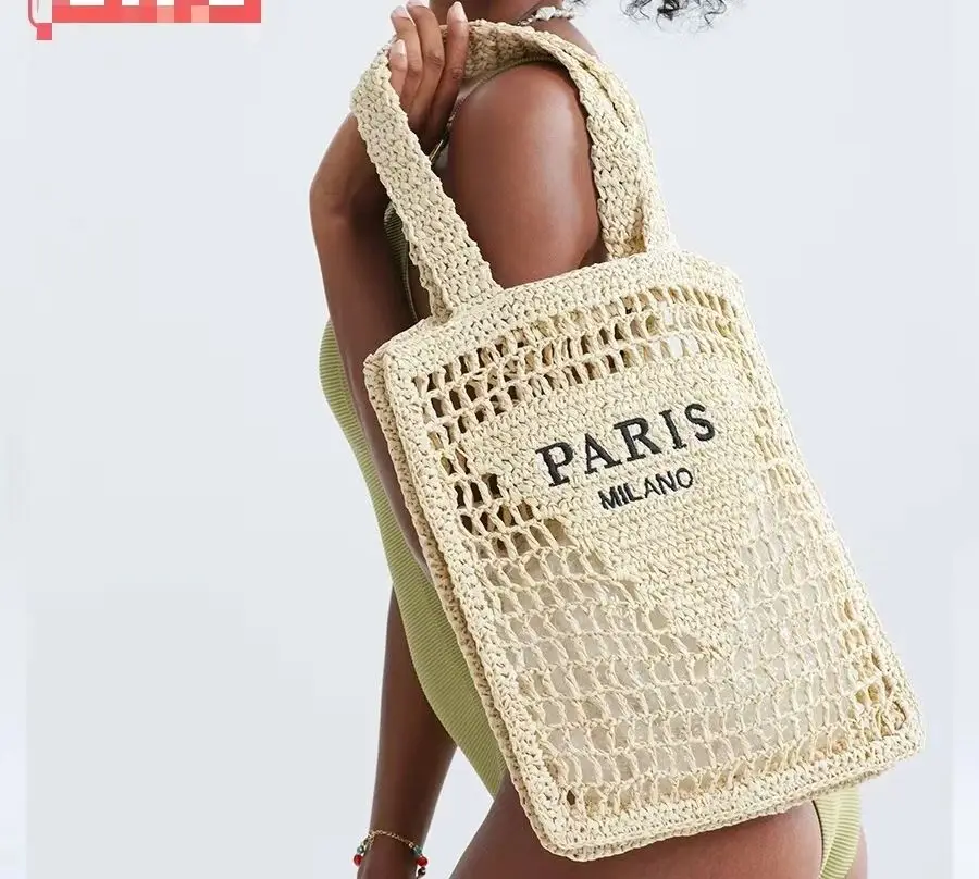 Luxurious Retro Niche Designer Embroidered Letter Woven Bag Summer New Hollow Mesh Bag High-end Fashion Shoulder Bag Handbag