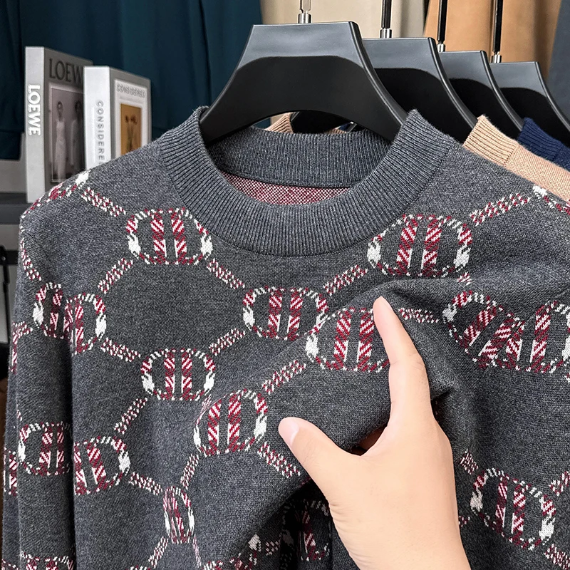 

Роскошный брендовый мужской теплый свитер с круглым вырезом осенне-зимний модный индивидуальный дизайн с буквенным принтом молодежный повседневный вязаный пуловер