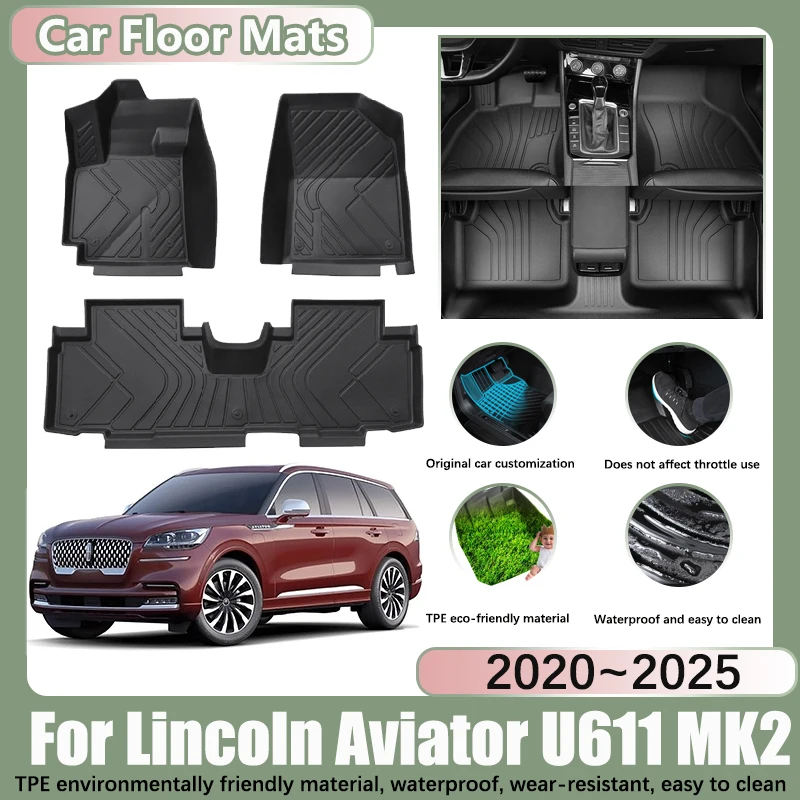 

LHD Car Floor Mat For Lincoln Aviator U611 MK2 2020~2025 All-Weather TPE Waterproof Foot Pads Custom Liner Auto Tool Accessories