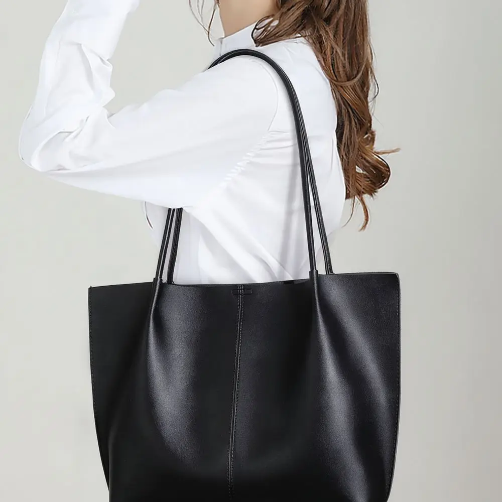 Large Capacity Tote Bag Women Luxury Designer Shoulder Handbag Vintage Soft PU Leather Commuter Shopping Office Purse