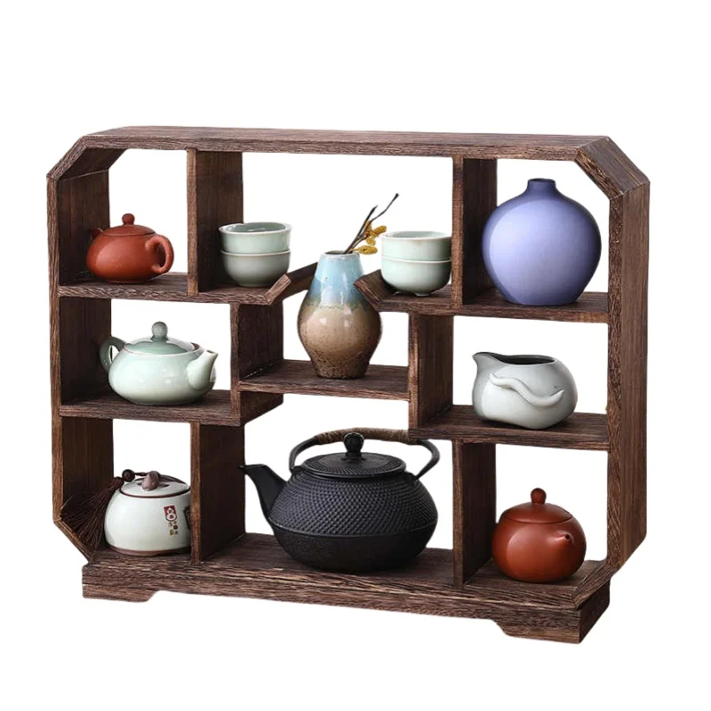 

Antique Chinese Teapot Display Shelf - Solid Wood Bogu Tea Stand for Gongfu Tea Set, Decorative Tea Storage Organizer