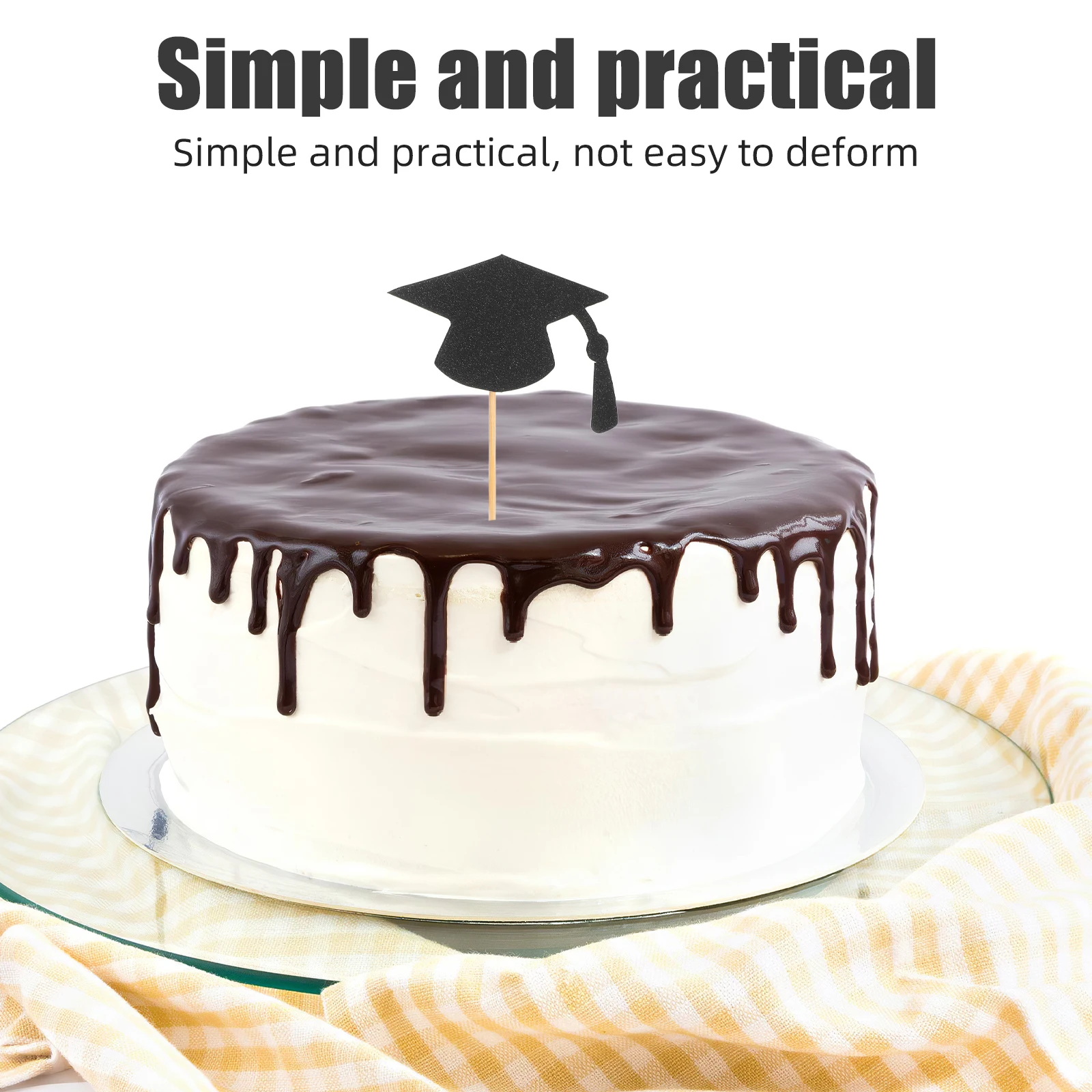 

24pcs Graduation Season Cake Decoration Topper Congrats Graduating Bamboo Easy Wide Creative graduation hat cake topper