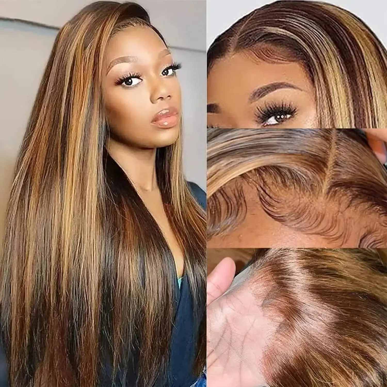 

P4/27 Highlight 13x6 Bone Straight Transparent Lace Human Hair Wigs For Women Pre Plucked Lace Wigs 40 inch