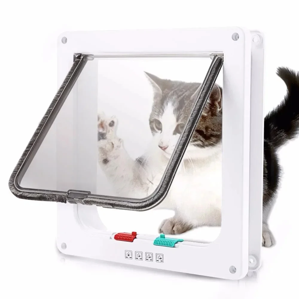 

Flap Door for Dog Cats Security Lock Kitten Dog Cat Flap Door with 4 Way ABS Plastic Small Pet Gate Door Kit Cat Dogs Flap Doors