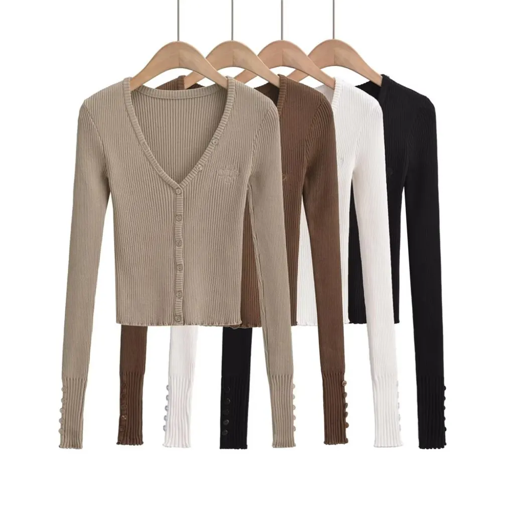 

YPFF женский облегающий свитер с длинными рукавами и v-образным вырезом, эластичная нить, вышитый, элегантный сексуальный топ в европейском и американском стиле