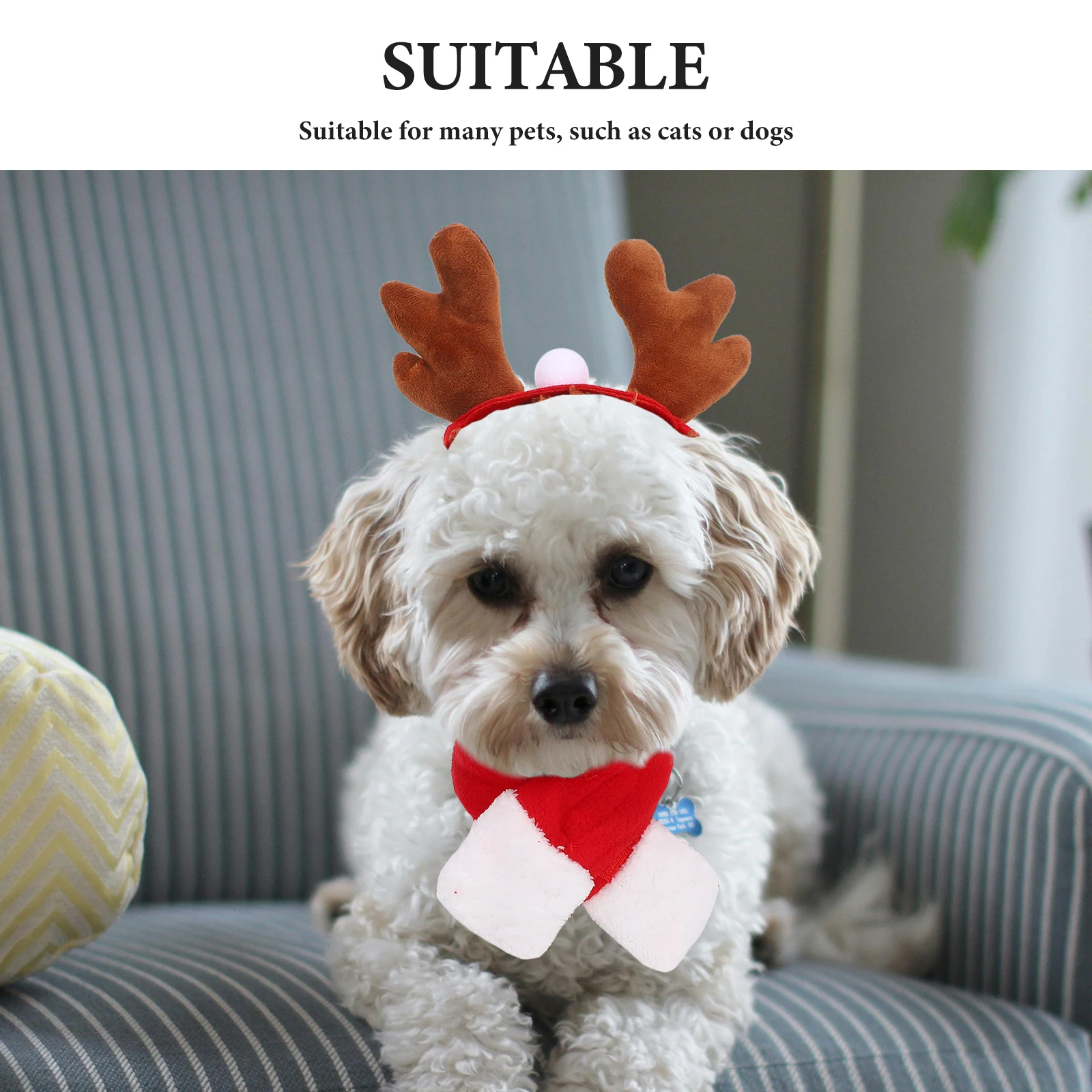 

2Set Dog Christmas Outfits Pet Reindeer Elk Antlers Headband and Scarf Set Costumes Accessories for Dogs Cats Christmas Party