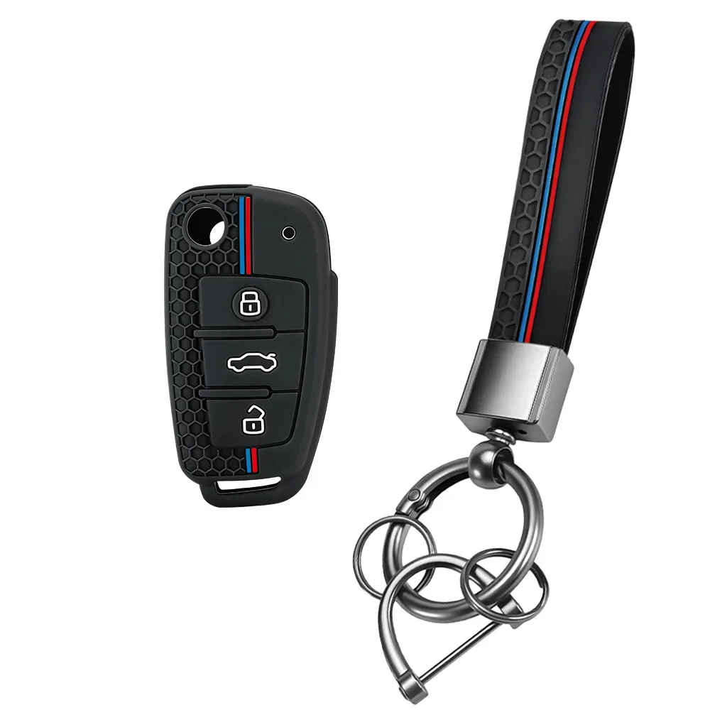 Ultra Thin Honeycomb Key Skin With Keychain For Audi A4 B7 A6 C6 4F 8V A3 8P A1 Shock-resistant Flip Fob Protector