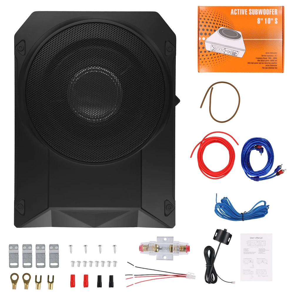 Podofo 1000W Slim Unter-Sitz-Subwoofer, Aktiver Auto-Musikplayer, Auto-LKW-Subwoofer mit Verstärker-Kit, Lautsprecher mit Passendem Verstärker-Kabel