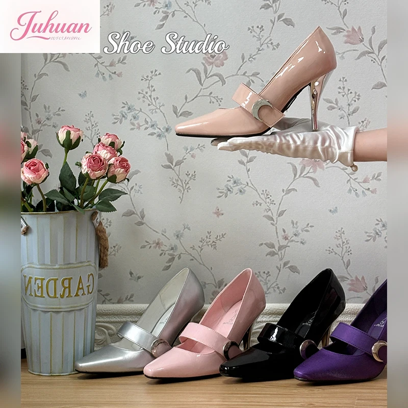 

Japanese Original Design Moon Strap Silver Heel High Heels Women's Fashion Elegant Versatile Pointed Lolita Single Shoes Femlae