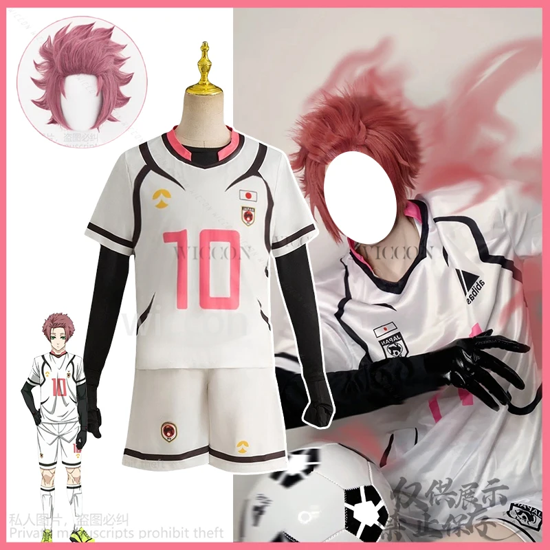 Blue Locked Itoshi Sae Anime Cosplay Costume U20 Competition White Pink Football Team Uniform Wig Man Gymnastics Suit Customized