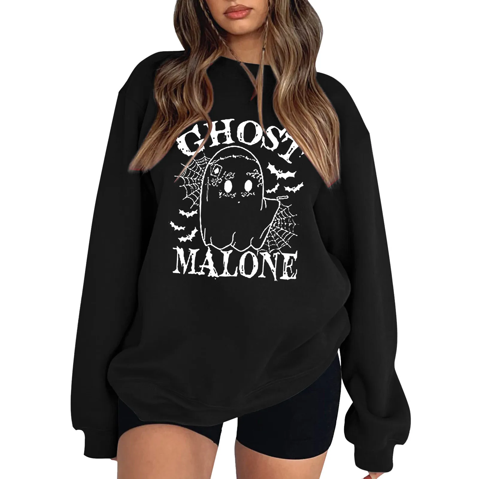 

Women Sweatshirt Fun Letter Printed Drop Shoulder Long Sleeves Hoodless Pullovers Ghost Malone Ropa De Mujer Sportwear Sudaderas