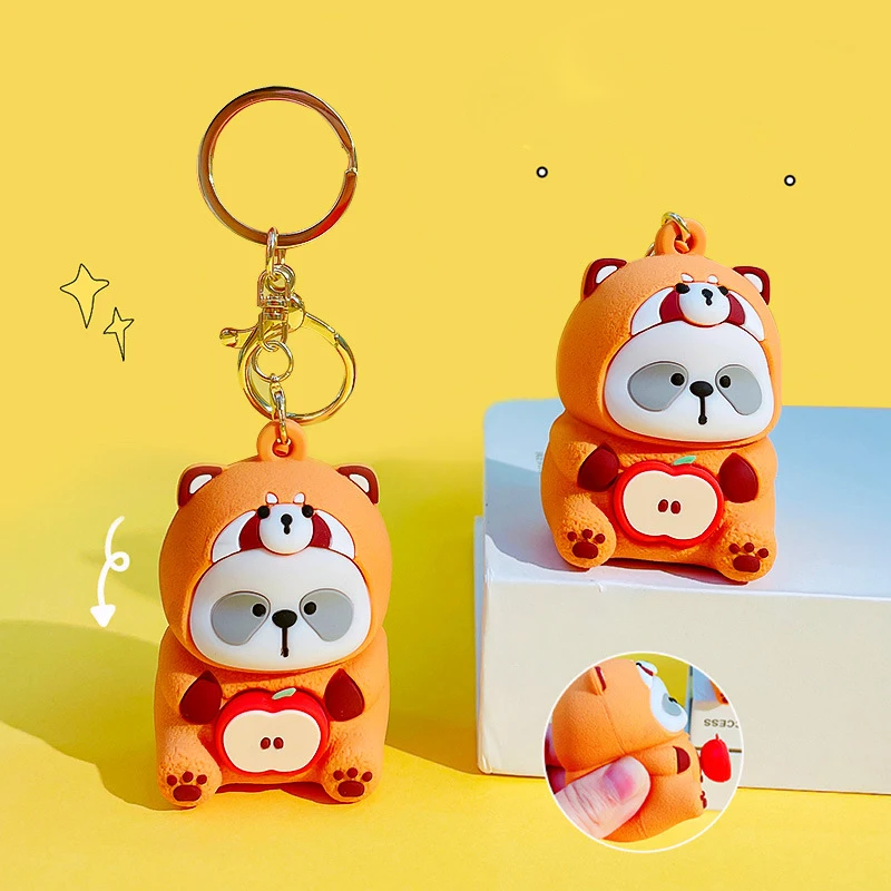 Creative Keychain Bag Pendant for Women Cute Apple Bear Relieve Pressure Pinch Happy Kids Toy Keyring Orange Raccoon Keyfob Gift