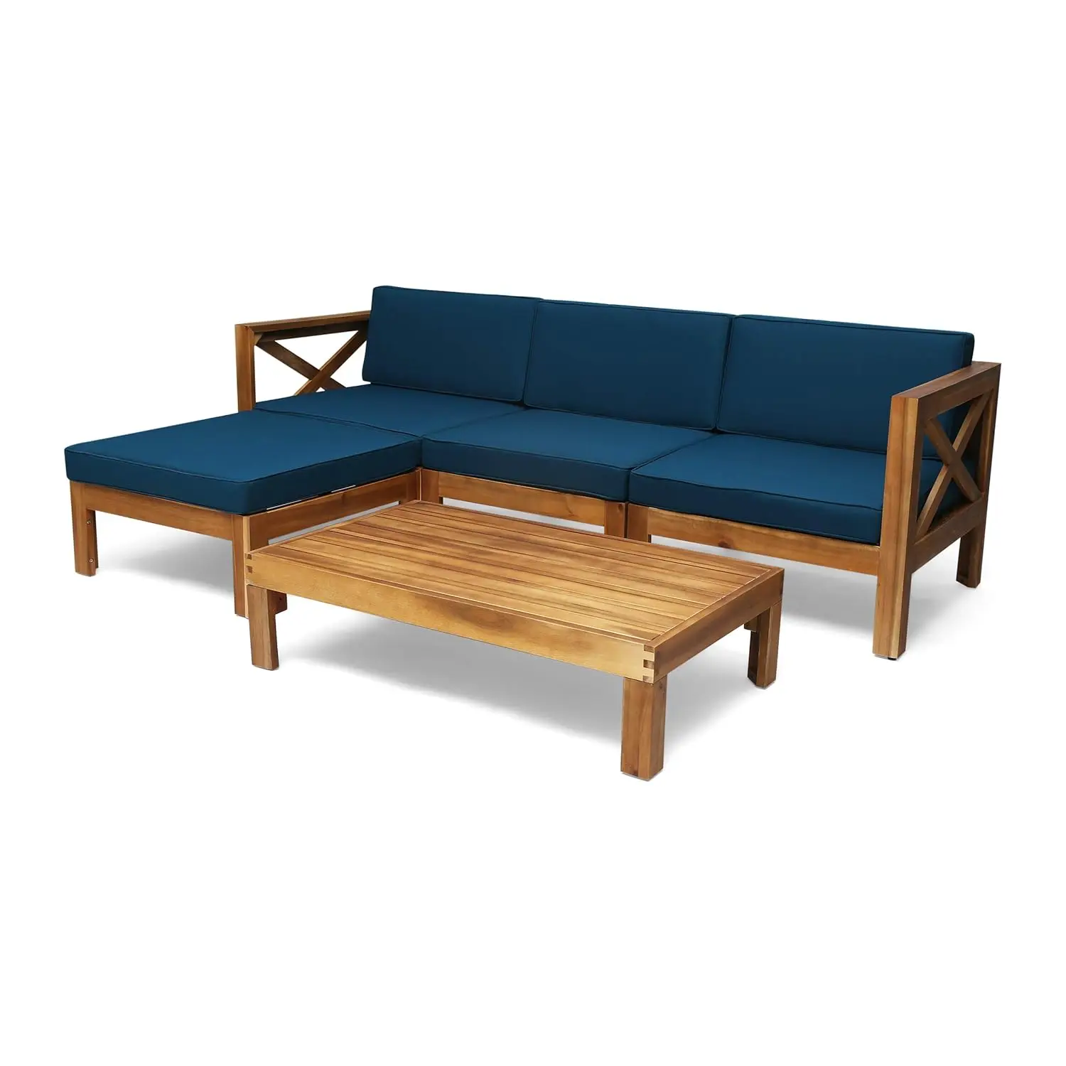 

Mamie Outdoor Acacia Wood 5 Piece Sofa Set, Teak Finish, Dark Teal, Customized